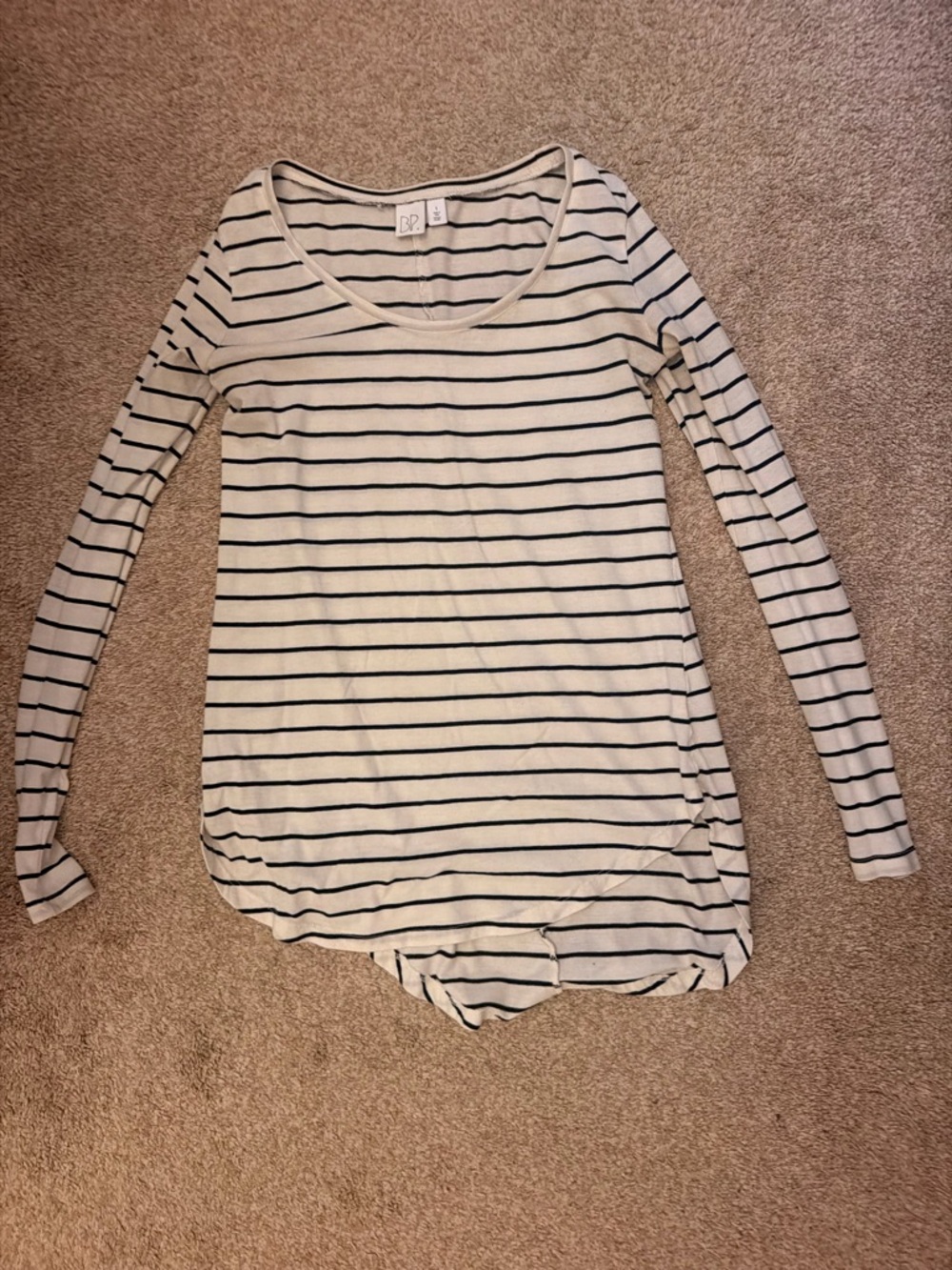 bp Long Sleeve Scoop Neck Striped Top - Cream and Black
